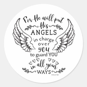 Sticker Rond Angels Bible Écriture Verse Psaume 91:11