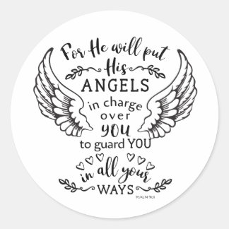 Sticker Rond Angels Bible Écriture Verse Psaume 91:11
