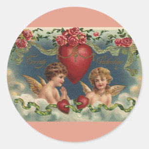 Sticker Rond Anges de la Saint-Valentin victorienne vintage au