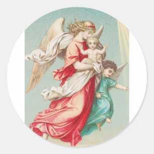 Sticker Rond Anges Gardiens portant un enfant Art éthéré