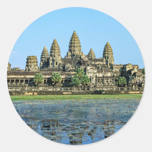 Sticker Rond Angkor Vat et réflexion dans le lac - Cambodge (Devant)