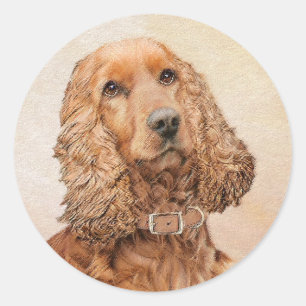 Sticker Rond Anglais Cocker Peinture Espagnole - Art Chien orig