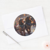 Sticker Rond Anglais Cocker Spaniel Noël Festin Saison (Enveloppe)