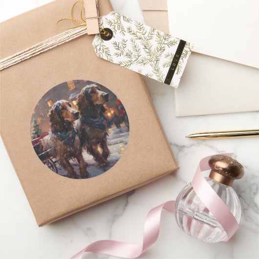 Sticker Rond Anglais Cocker Spaniel Noël Festin Saison (Cadeaux)