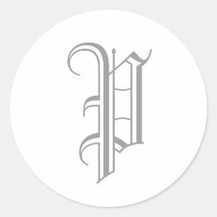 Sticker Rond Anglais gris d'autocollant de monogramme de lettre