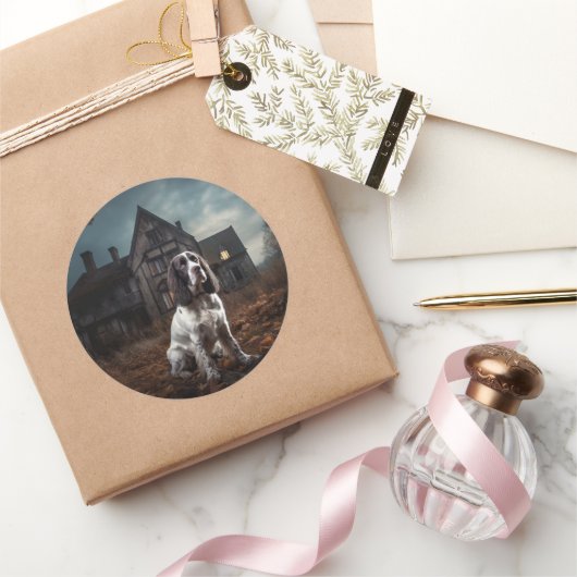 Sticker Rond Anglais Springer espagnol Halloween effroi (Cadeaux)