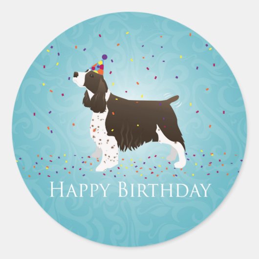 Sticker Rond Anglais Springer Spaniel Design d'anniversaire (Devant)