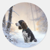 Sticker Rond Anglais Springer Spaniel Laissez-le neiger Noël (Devant)