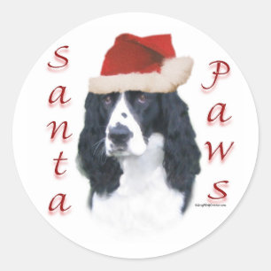 Sticker Rond Anglais Springer Spaniel Père Noël Paws
