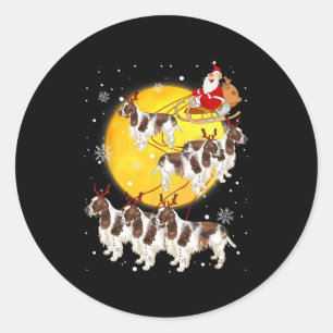 Sticker Rond Anglais Springer Spaniel Reindeer Chien de Noël Lo