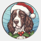 Sticker Rond Anglais Springer Spaniel Vitrail Noël (Devant)
