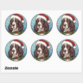 Sticker Rond Anglais Springer Spaniel Vitrail Noël (Feuille)