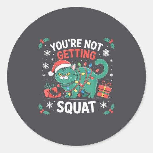 Sticker Rond Angry Christmas Cat You're Not Getting Squat Holid (Devant)