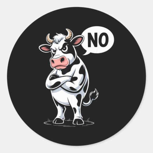 Sticker Rond Angry Cow No - Funny Cow Lover Dairy Farmer (Devant)