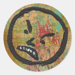 Sticker Rond Angry grouchy yuck visage fou fun art contemporain