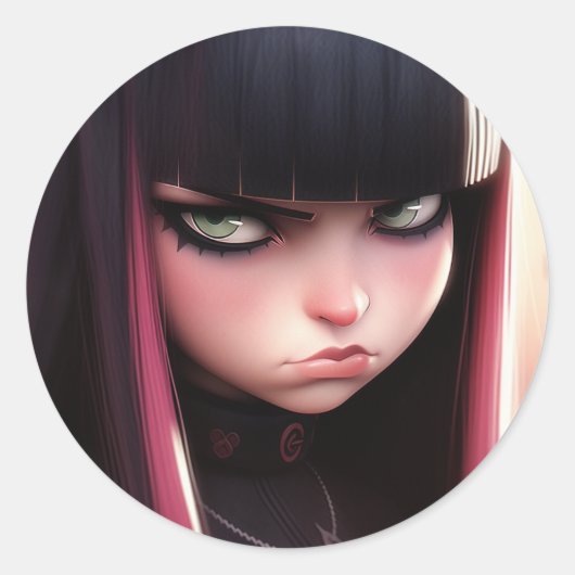 Sticker Rond Angry Punk Rocker Girl (Devant)