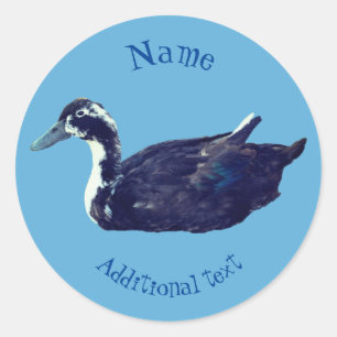 Sticker Rond Animal de ferme de canard noir personnalisé