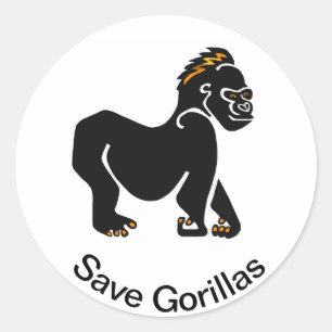 Sticker Rond Animal en voie de disparition - Sauvez GORILLAS - 