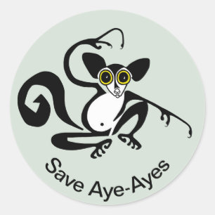 Sticker Rond Animal en voie de disparition - Save AYE-AYES - Pr
