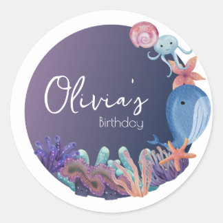 Sticker Rond Animal sous la mer anniversaire