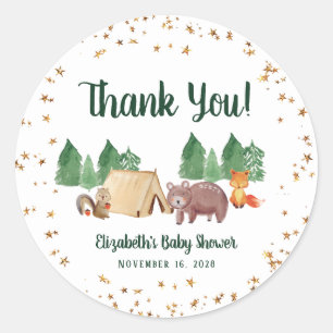 Sticker Rond Animaux boisés rustiques Baby shower Merci