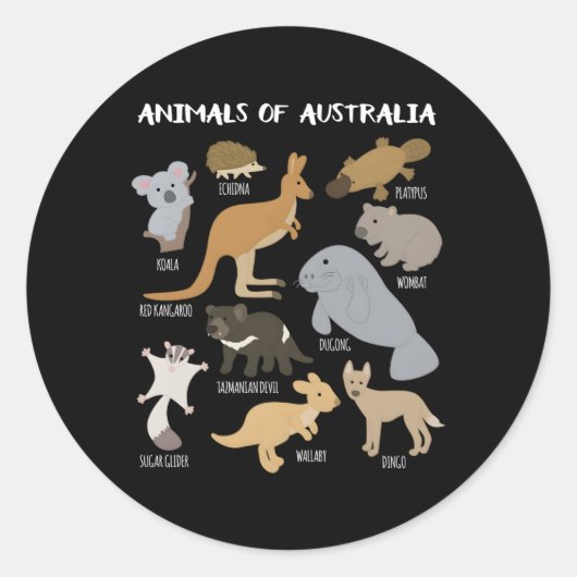 Sticker Rond Animaux D'Australie Animaux D'Australie (Devant)