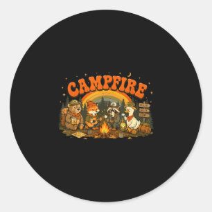 Sticker Rond Animaux de camping feu de camp campeur aventure pl