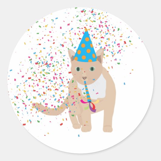 Sticker Rond Animaux de chat amusants ayant une fête (Devant)