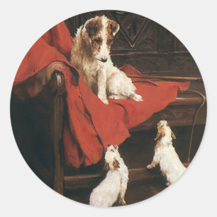 Sticker Rond Animaux de compagnie vintage, chiens Jack Russel T