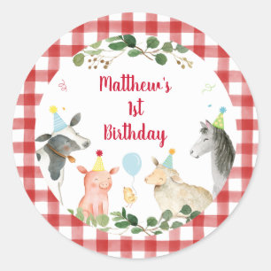 Sticker Rond Animaux de ferme Anniversaire