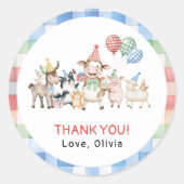 Sticker Rond Animaux de ferme Anniversaire Barnyard Fête d'anni (Devant)