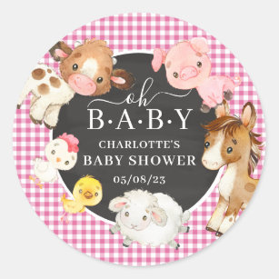 Sticker Rond Animaux de ferme Baby shower Favoriser