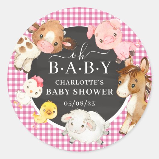 Sticker Rond Animaux de ferme Baby shower Favoriser (Devant)