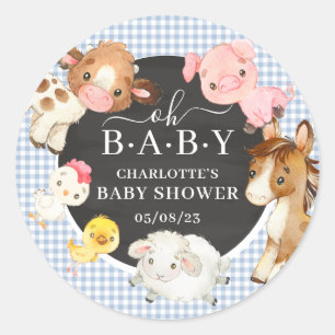 Sticker Rond Animaux de ferme Baby shower Favoriser