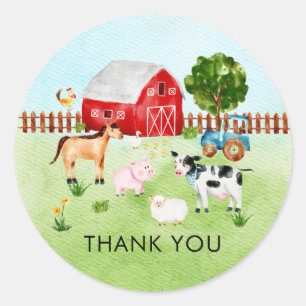 Sticker Rond Animaux de ferme Baby shower Merci Favoriser Stick