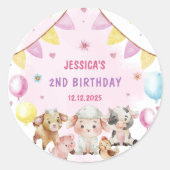 Sticker Rond Animaux de ferme Ballons de nid Fête Anniversaire (Devant)