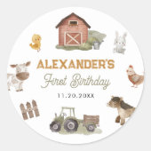 Sticker Rond Animaux de ferme Barnyard 1er anniversaire (Devant)