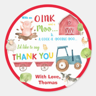 Sticker Rond Animaux de ferme Barnyard 1er anniversaire Merci F