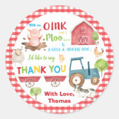 Sticker Rond Animaux de ferme Barnyard Anniversaire Merci Favor (Devant)