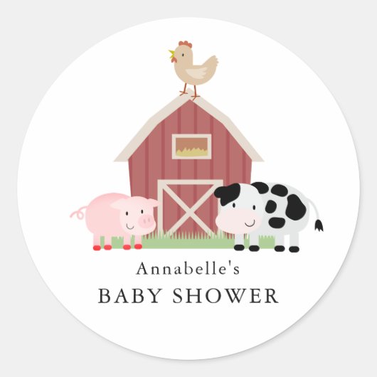 Sticker Rond Animaux de ferme Barnyard Baby shower blanc (Devant)