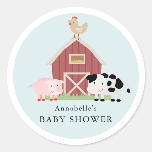 Sticker Rond Animaux de ferme Barnyard Blue Boy Baby shower (Devant)