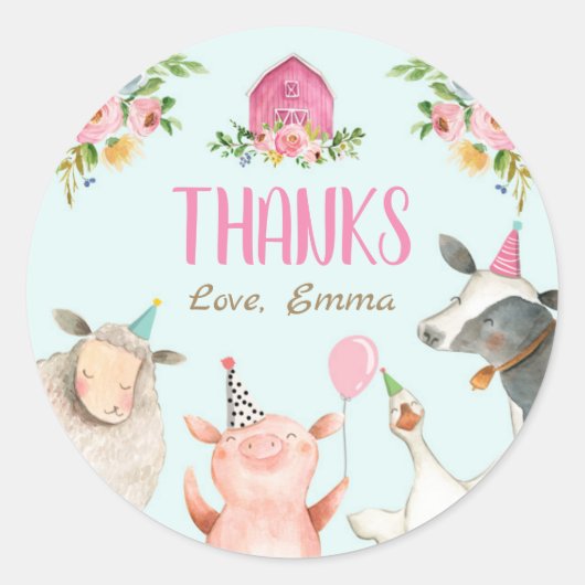Sticker Rond Animaux de ferme Barnyard Pink Farmhouse Favoriser (Devant)