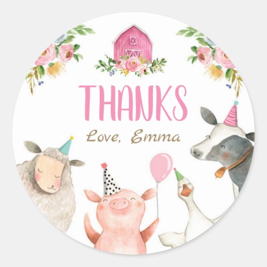 Sticker Rond Animaux de ferme Barnyard Pink Farmhouse Favoriser (Devant)