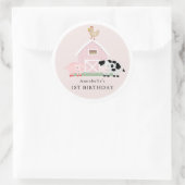 Sticker Rond Animaux de ferme Barnyard Rose Girl Anniversaire (Sac)