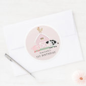 Sticker Rond Animaux de ferme Barnyard Rose Girl Anniversaire (Enveloppe)