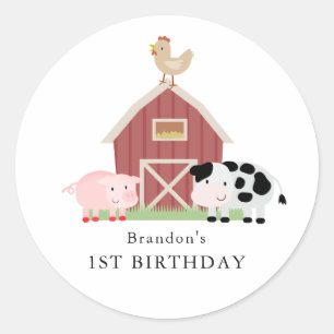 Sticker Rond Animaux de ferme Barnyard White Anniversaire