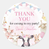 Sticker Rond Animaux de ferme de filles roses Anniversaire (Devant)