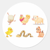 Sticker Rond Animaux de ferme et de compagnie mignons (Devant)