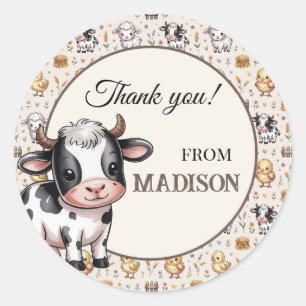 Sticker Rond Animaux de Ferme Mignons Nom Enfants Anniversaire