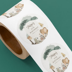 Sticker Rond Animaux de fête à l'aquarelle Photo Fête d'anniver